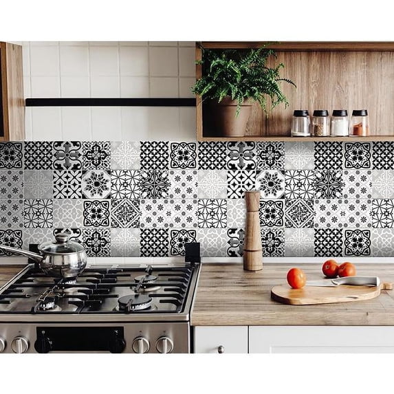 5" X 5" Black White and Gray Bella Peel and Stick Tiles