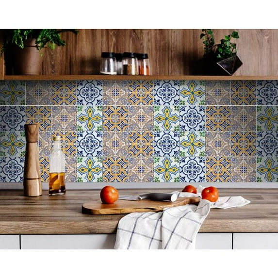 5" X 5" Vintage Multi Removable Peel and Stick Tiles
