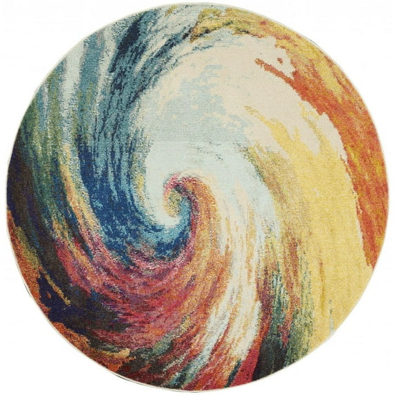 5' X 5' Wave Round Abstract Power Loom Non Skid Area Rug