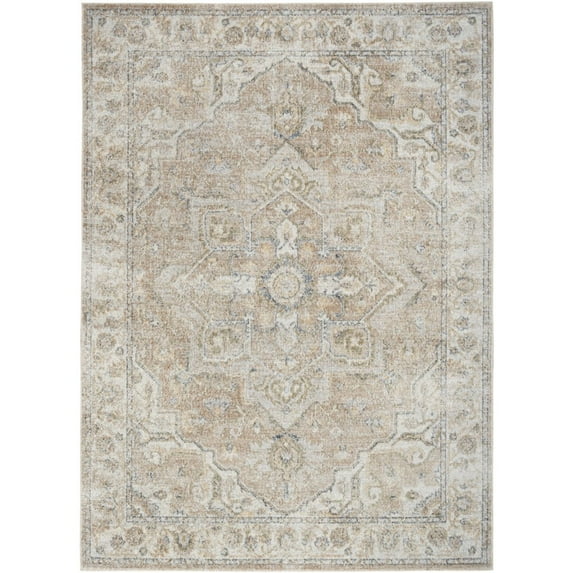 HomeRoots 5' X 7' Beige Oriental Power Loom Washable Area Rug
