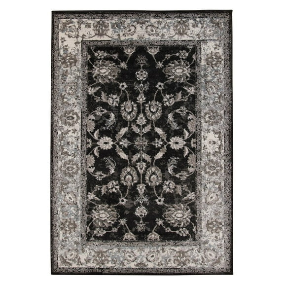 HomeRoots 5' X 7' Black Floral Power Loom Area Rug