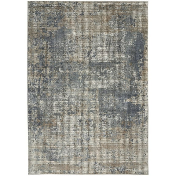 5' X 7' Blue And Beige Abstract Power Loom Distressed Non Skid Area Rug