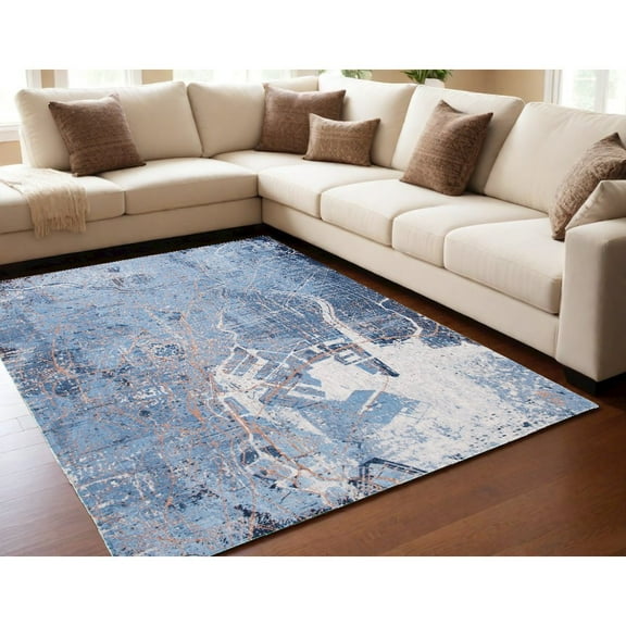 HomeRoots 5' X 7' Blue And Black Abstract Non Skid Area Rug