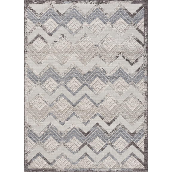 HomeRoots 517482 5 x 7 ft. Blue & Ivory Chevron Indoor & Outdoor Rectangle Area Rug