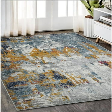 HomeRoots 5' X 7' Blue And Orange Abstract Power Loom Area Rug