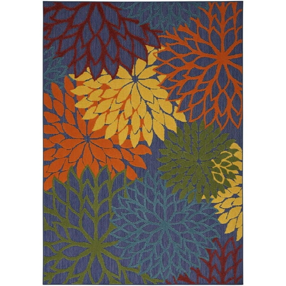 5' X 7' Blue And Orange Floral Power Loom Area Rug