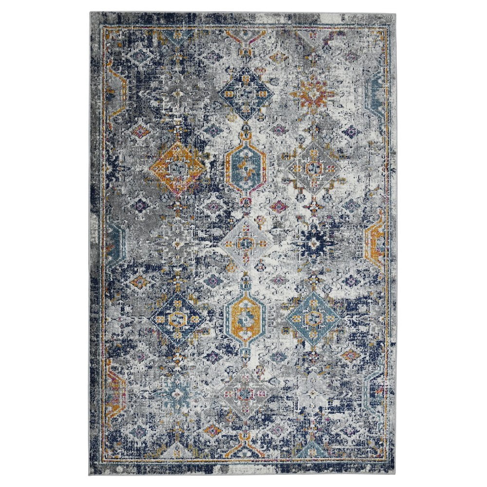 HomeRoots 5' X 7' Blue And Orange Geometric Power Loom Area Rug ...