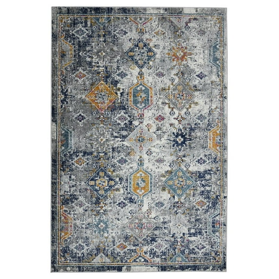 5' x 7' Blue and Orange Geometric Power Loom Area Rug