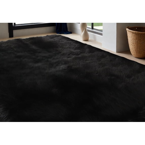 5' x 7' Black Shag Sheepskin Washable Area Rug