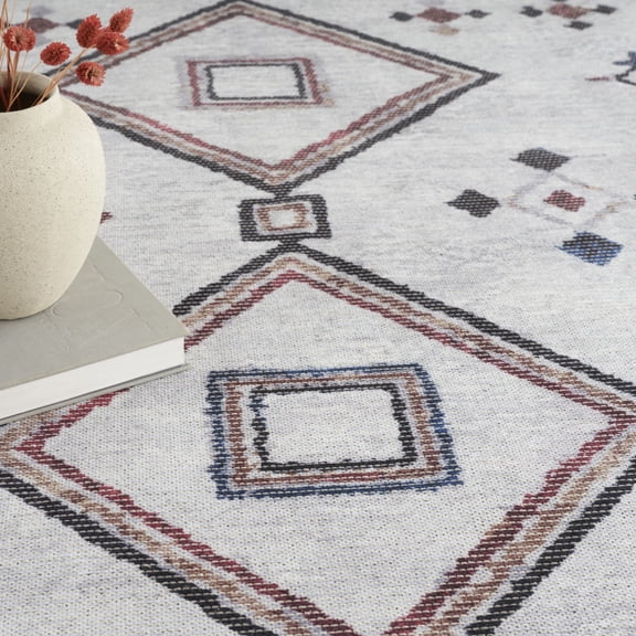 5' x 7' Gray and Brown Geometric Power Loom Washable Area Rug