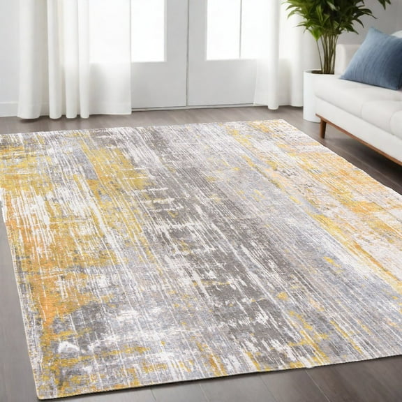 HomeRoots 5' X 7' Gray And Yellow Abstract Non Skid Area Rug