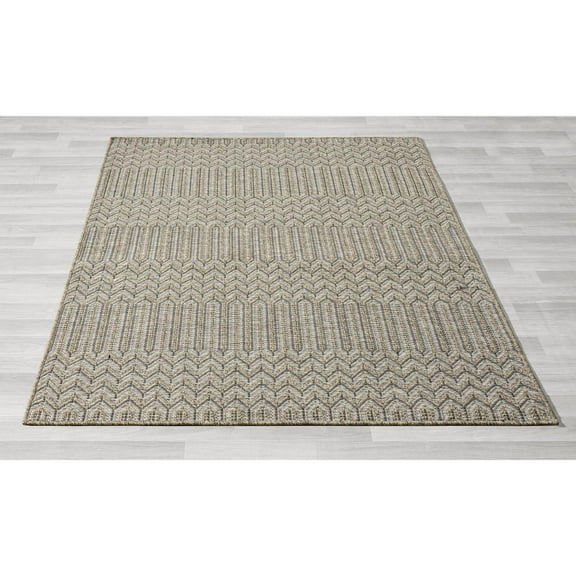 5' X 7' Tan Chevron Handmade Indoor Outdoor Area Rug