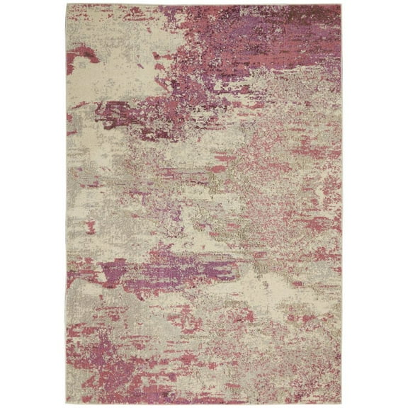 HomeRoots 5' X 7' Ivory And Pink Abstract Power Loom Non Skid Area Rug