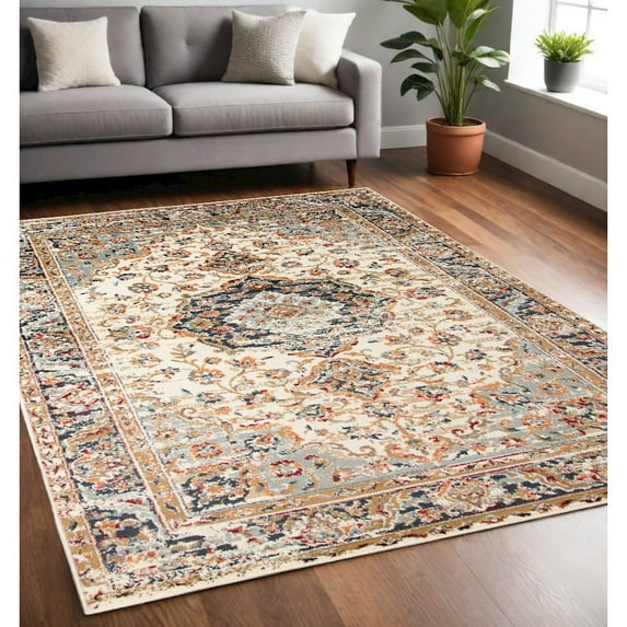 5' x 7' Ivory Medallion Power Loom Area Rug