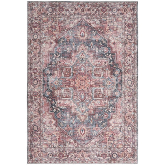 5' X 7' Multicolor Oriental Power Loom Distressed Washable Area Rug