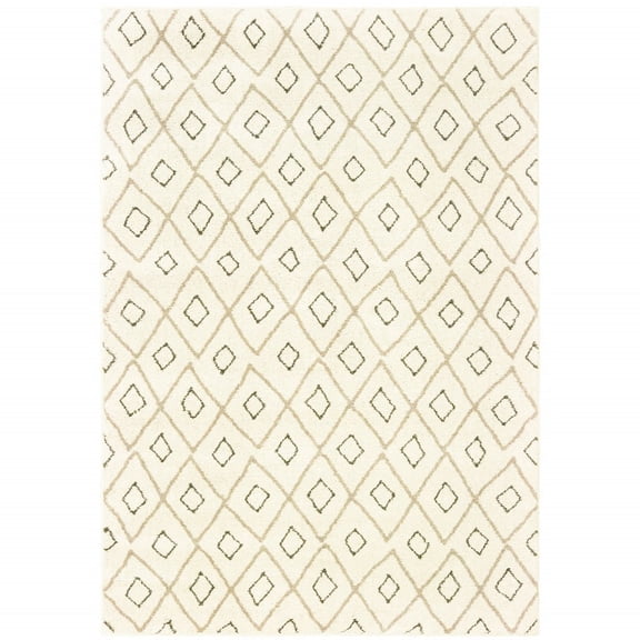 5' X 7' Sand Ash Grey And Ivory Geometric Power Loom Stain Resistant Area Rug