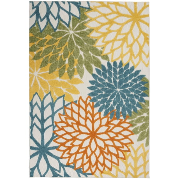 5' X 7' Turquoise Floral Non Skid Indoor Outdoor Area Rug