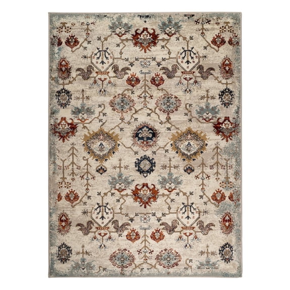 5' x 8' Beige and Orange Oriental Power Loom Area Rug