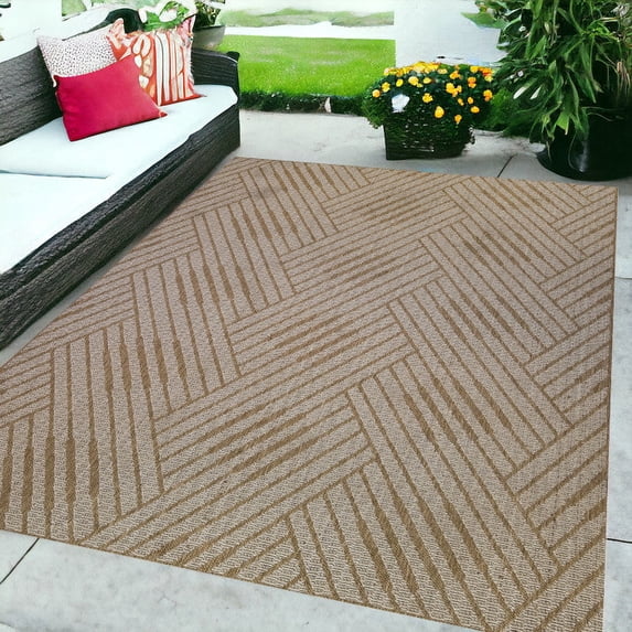 5' X 8' Gray and Blue Geometric Stain Resistant Indoor Outdoor Area Rug Color: Champagne, Size: 5'3" x 8'