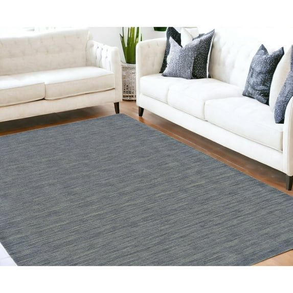 5' X 8' Gray And Blue Wool Hand Woven Stain Resistant Area Rug