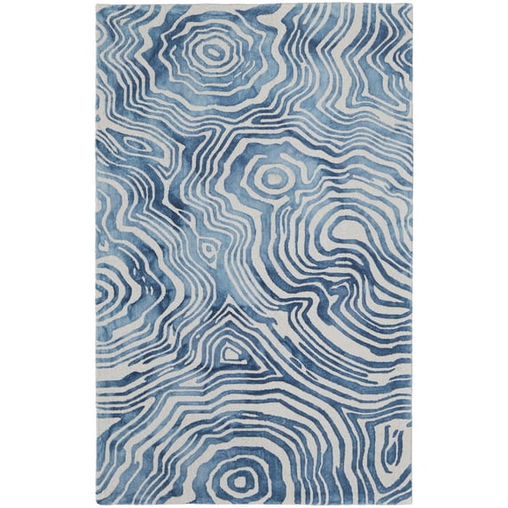 5' X 8' Blue And Ivory Wool Geometric Tufted Handmade Area Rug