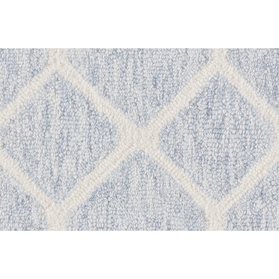 5' X 8' Blue And Ivory Wool Geometric Tufted Handmade Stain Resistant Area Rug