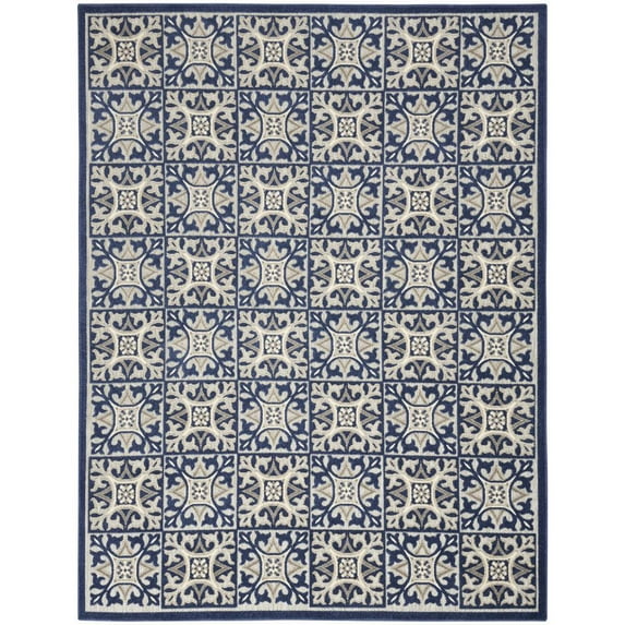 5' X 8' Blue Fleur De Lis Stain Resistant Non Skid Area Rug