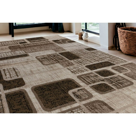 5' X 8' Brown Geometric Area Rug