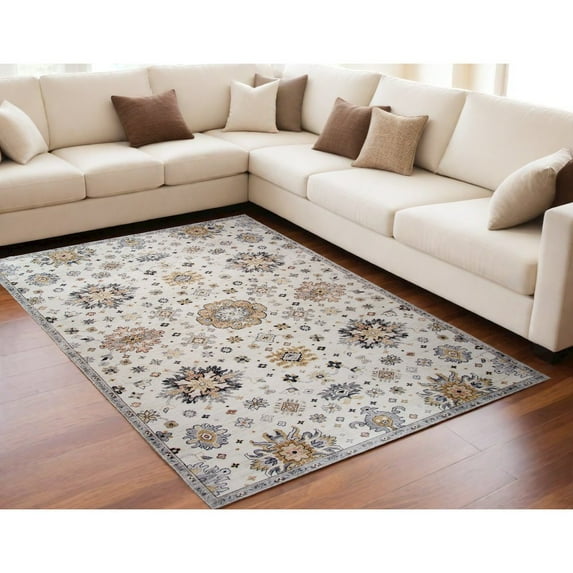 5' x 8' Gray and Gold Floral Area Rug