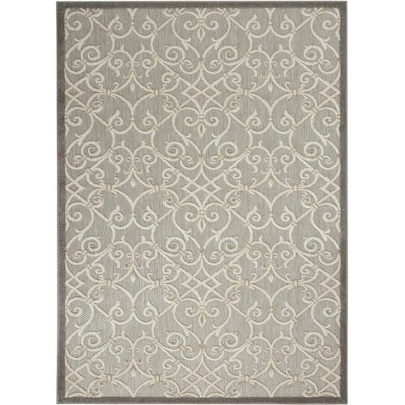HomeRoots  5 x 8 ft. Gray & Ivory Floral Indoor Outdoor Rectangle Power Loomed Area Rug
