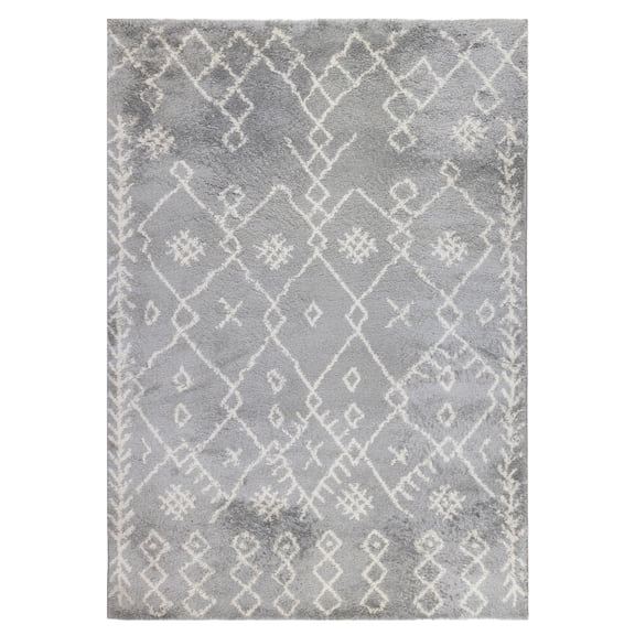5' x 8' Gray and Ivory Geometric Shag Area Rug
