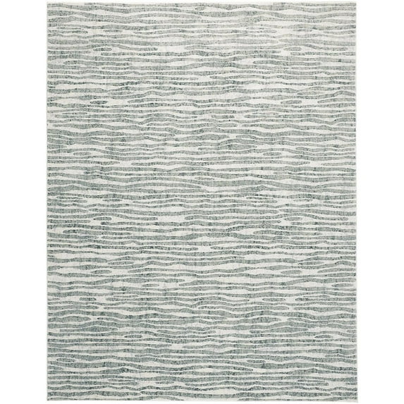 5' X 8' Gray Green And Ivory Striped Distressed Stain Resistant Area Rug