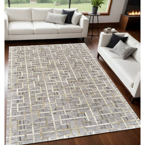 HomeRoots 5' X 8' Gray Ivory And Brown Geometric Hand Woven Area Rug
