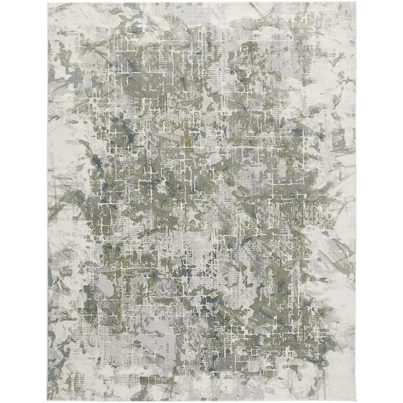 5' X 8' Green Gray And Ivory Abstract Distressed Stain Resistant Area Rug
