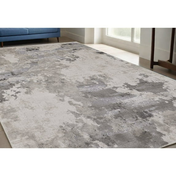 5' X 8' Ivory And Gray Abstract Stain Resistant Area Rug