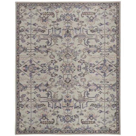 5' X 8' Ivory And Gray Wool Floral Tufted Handmade Stain Resistant Area Rug