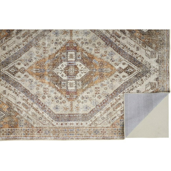 5' X 8' Ivory Orange And Brown Abstract Area Rug