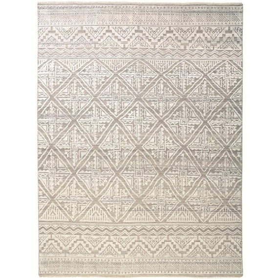 5' X 8' Ivory Tan And Gray Geometric Hand Knotted Area Rug
