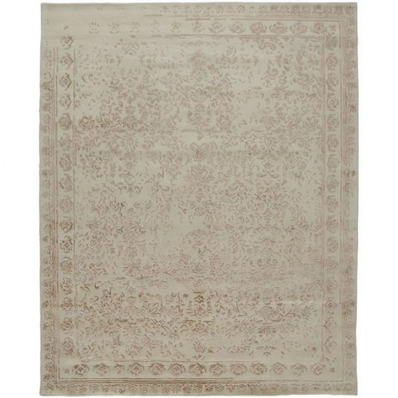 5' X 8' Ivory Tan And Pink Wool Floral Tufted Handmade Distressed Area Rug