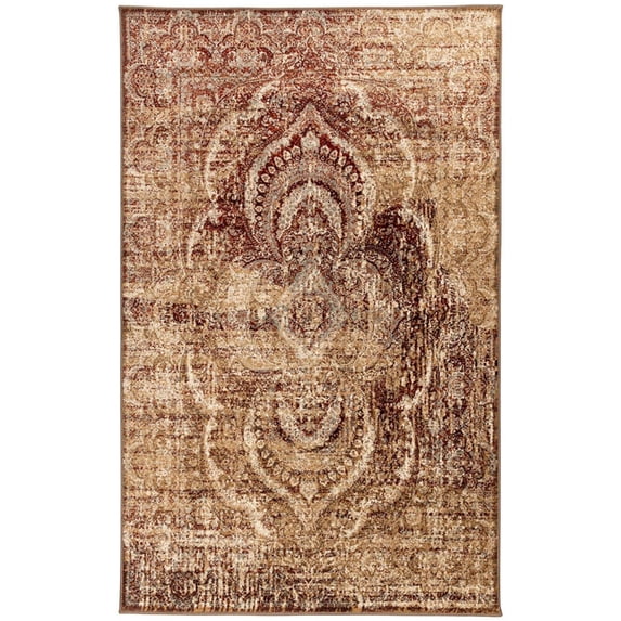 HomeRoots 487126 5 x 8 ft. Maroon & Gold Abstract Power Loom Distressed Stain Resistant Rectangle Area Rug