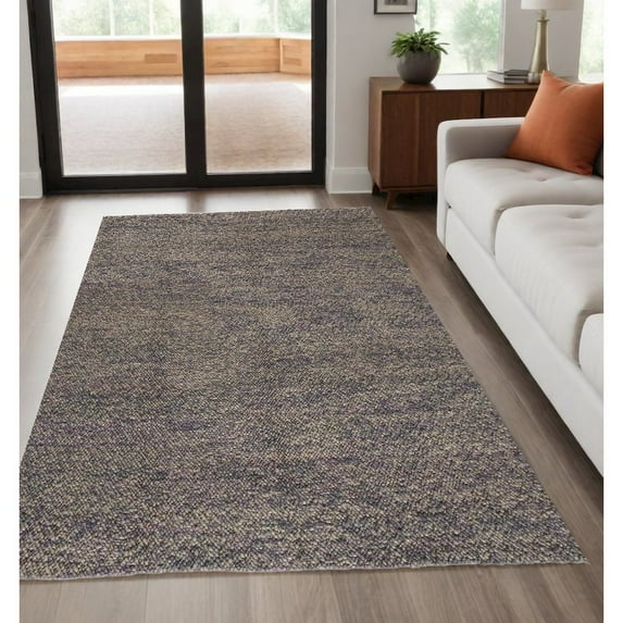 5' X 8' Purple Taupe And Gray Wool Hand Woven Distressed Stain Resistant Area Rug