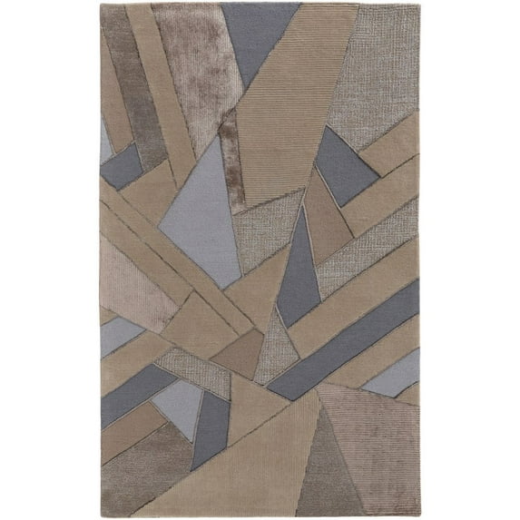 HomeRoots 5' X 8' Tan Brown And Blue Wool Geometric Tufted Handmade Area Rug