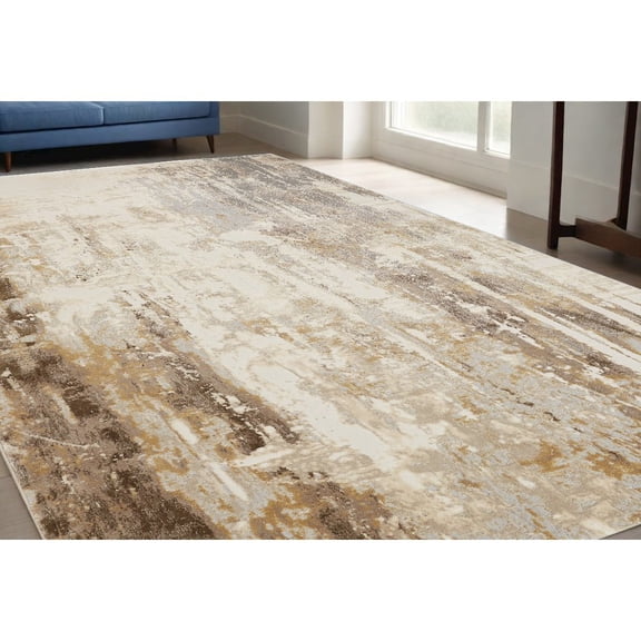 5' X 8' Tan Ivory And Gray Abstract Area Rug