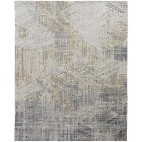 5' X 8' Tan Ivory And Gray Abstract Power Loom Distressed Area Rug
