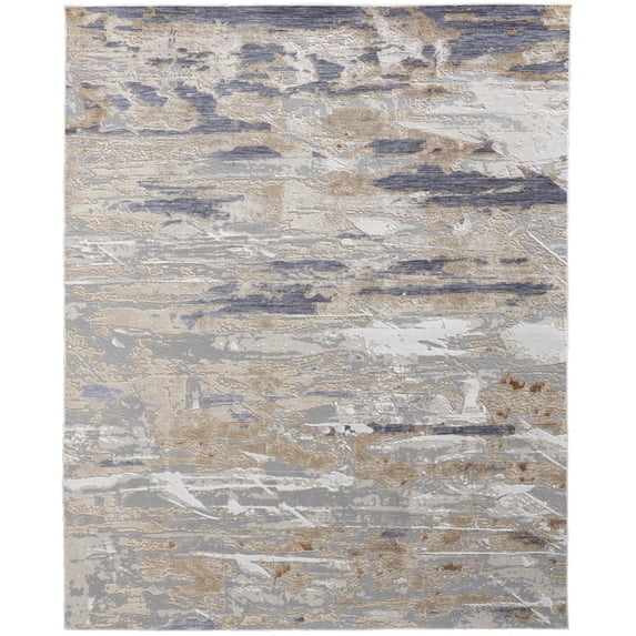 5' X 8' Tan Orange And Ivory Abstract Power Loom Distressed Area Rug