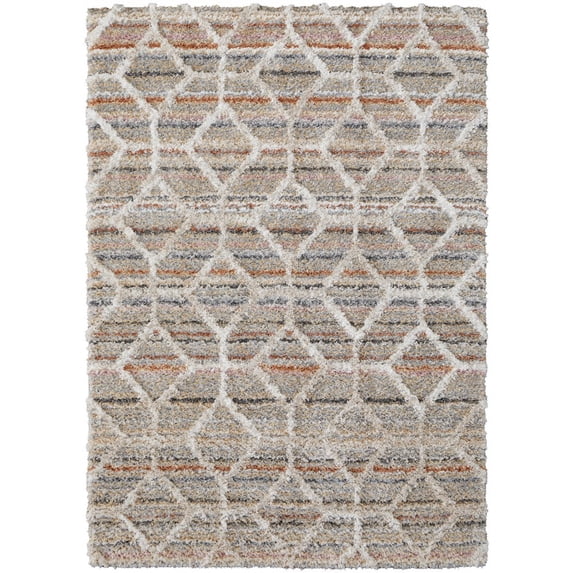 5' X 8' Tan Taupe And Ivory Geometric Power Loom Stain Resistant Area Rug