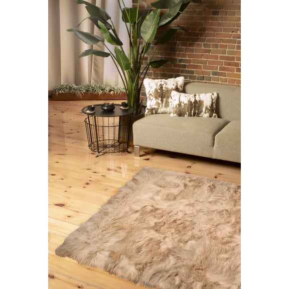 5' X 8' Taupe Faux Fur Non Skid Area Rug