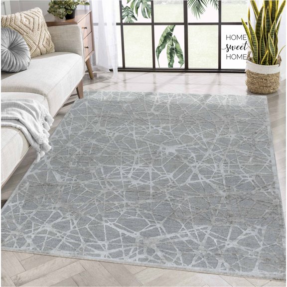 5' X 8' Turquoise Abstract Power Loom Stain Resistant Area Rug