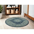 thumbnail image 1 of HomeRoots 552386 5 ft. Floral Medallion Distressed Round Rug, Ivory & Navy Blue, 1 of 1