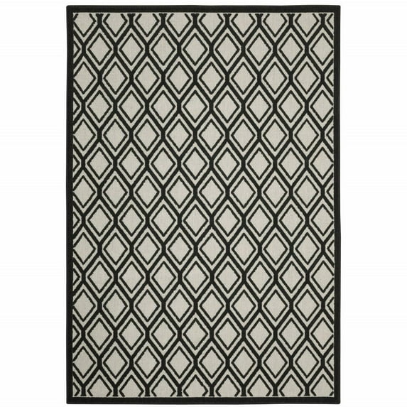 HomeRoots 5' x 7' Beige and Black Geometric Stain Resistant Indoor Outdoor Area Rug